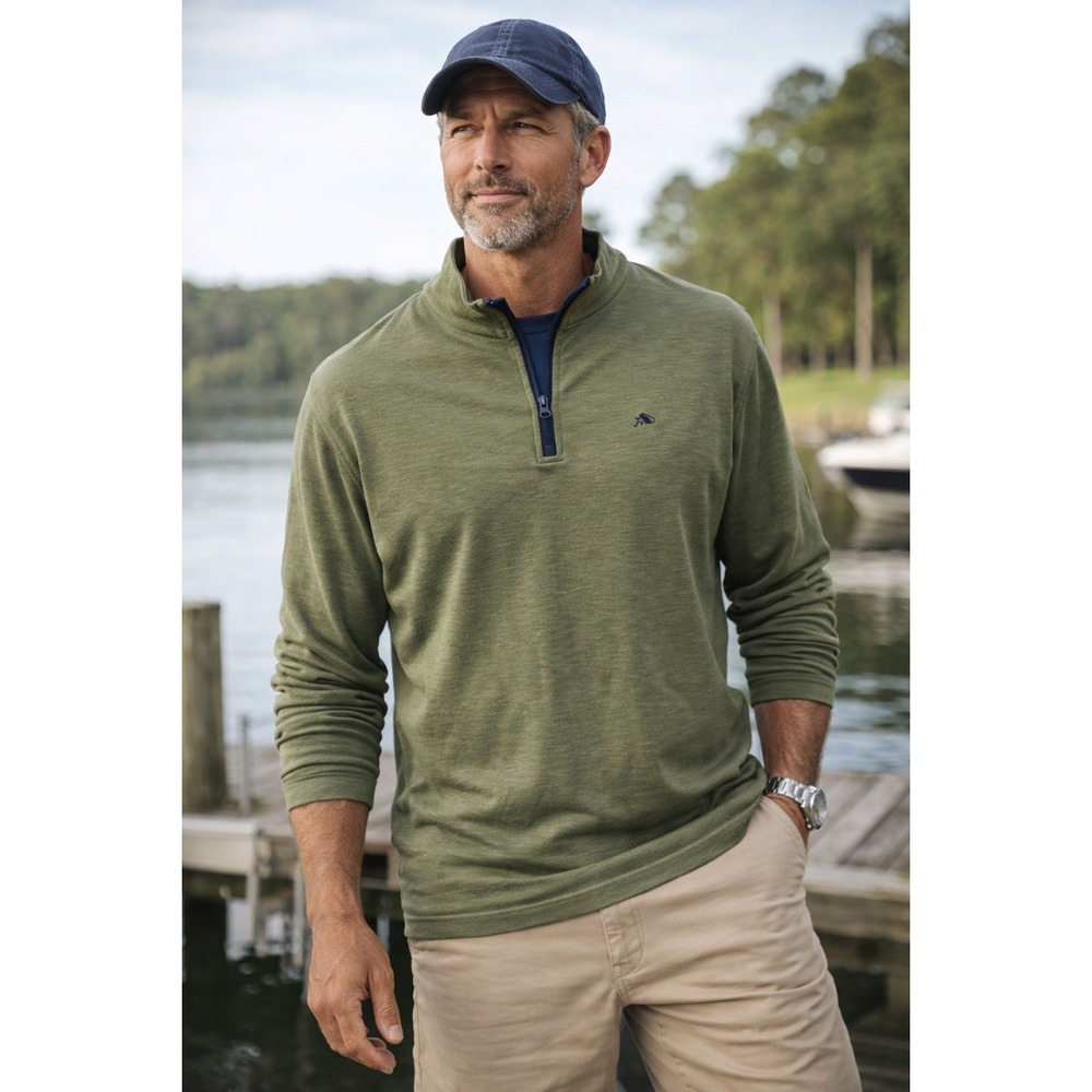 Fish Hippie Quarter Zip Pullover XL Olive Green Long Sleeve Performance‎ Top